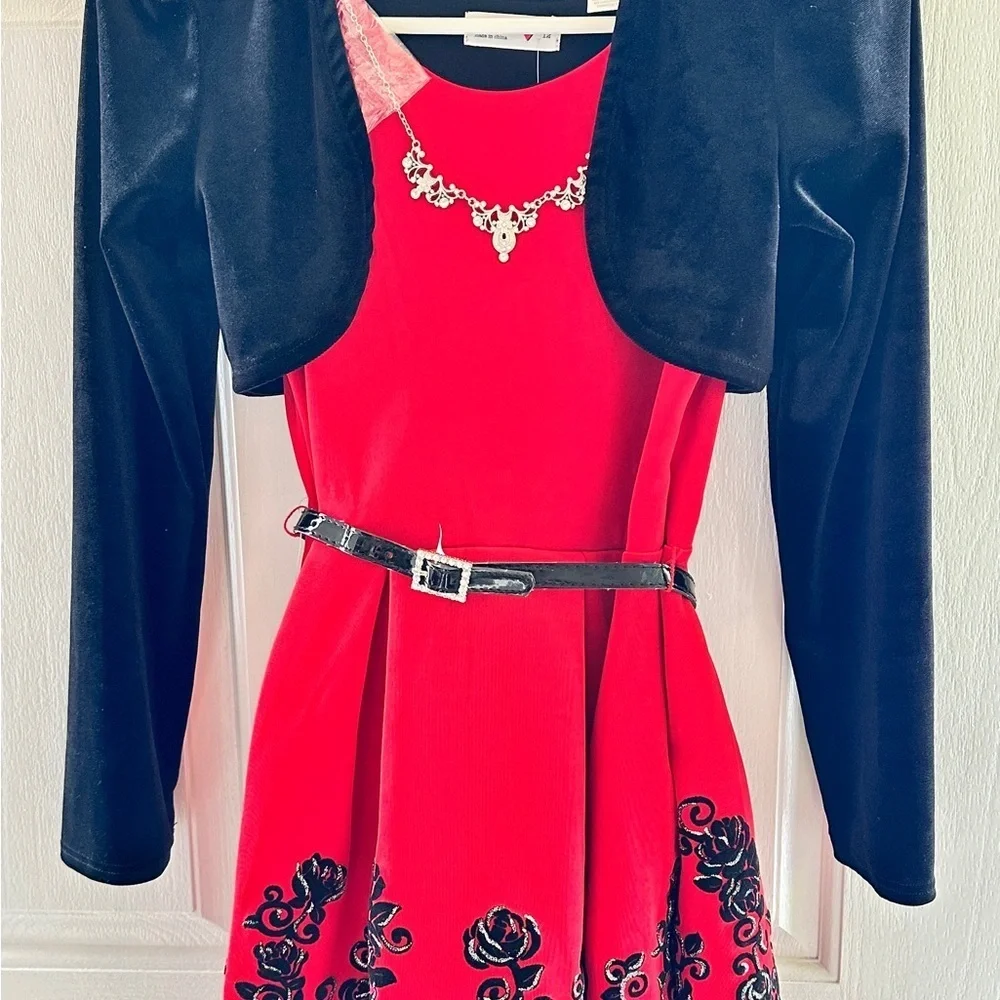 Beautee's Holiday Big Girls 3-Pc Velvet Shrug Dress w/Necklace (NEW)